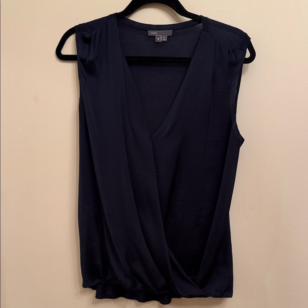 Vince Navy Sleeveless Wrap Blouse